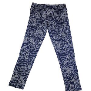 Cuddl Duds Women Blue & White Floral Patterned Stretch Leggings Size S